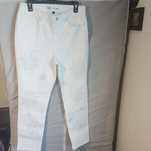 DG2 by Diane Gilman White Embellished Jeans